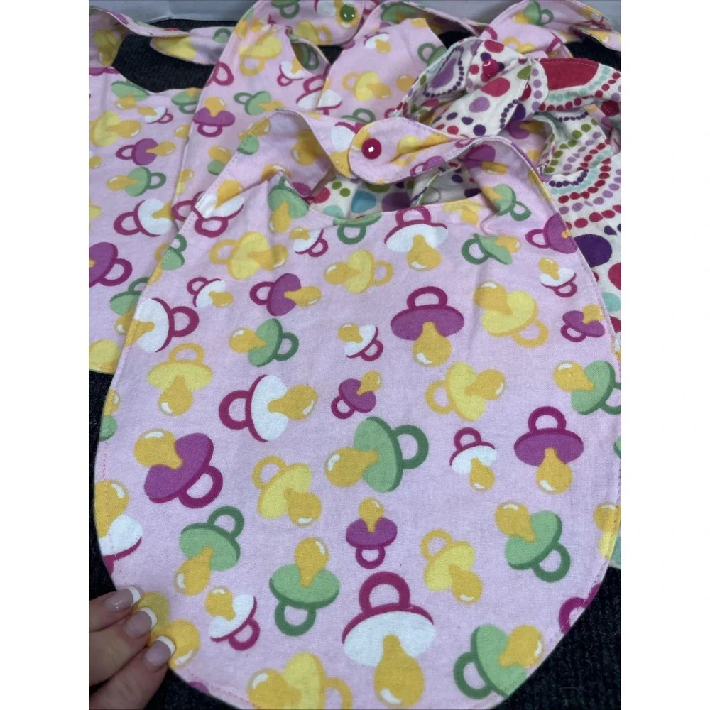 Baby Bib Lot Of 10 Girl Pink Pacifier Handmade NEW Nursery Baby Shower SOFT